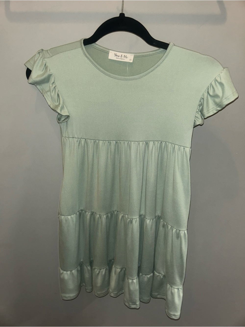 You & Me Girls' Mint Green Ruffle Sleeve Casual Dress
